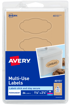 Avery Scallop Labels Permanent Adhesive Kraft Brown Black Border 1 1 8 X 2 1 4 24 Labels 40151