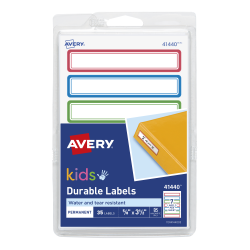 Avery® Durable Labels for Kids' Gear, Permanent Adhesive, Handwrite Only,  Assorted, 3-1/2