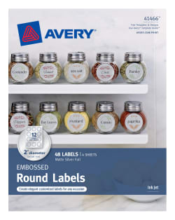 Avery® Embossed Round Foil Labels, Matte Silver, 2
