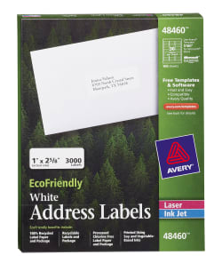 Avery Ecofriendly Address Labels Permanent Adhesive 1 X 2 5 8 3 000 Labels 48460
