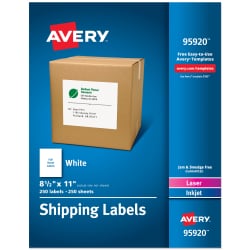 Avery Copier Shipping Labels 8 1 2 X 11 1 Sheet 100 Sheets Pack 5353