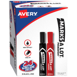 Avery Marks A Lot Regular Desk-Style Permanent Marker, Chisel Tip, Black, 24-Pack