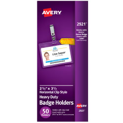 Avery® Heavy Duty Badge Holders with Clips, 2-1/4 x 3-1/2