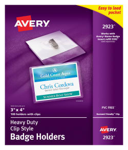 Avery Heavy Duty Clip Style Badge Holders Landscape 3 X 4 100 Holders 2923