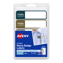 Avery Flexible Name Badge Labels Assorted Colors 1 X 3 3 4 100 Badges 5154