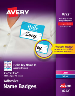 Avery Removable Adhesive Hello My Name Is Name Tags Assorted Colors 2 1 3 X 3 3 8 120 Badges 8722