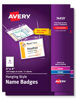 - 44459 Avery Name Badges with Lanyards 3 x 4 74459 Badge Holders & Lanyards Print or Write 200 Inserts