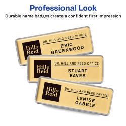 The Mighty Badge By Avery Professional Reusable Name Badge System Gold 1 X 3 Id Badges 50 Durable Reusable Name Tags 120 Inserts For Laser