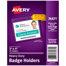 Avery Heavy Duty Badge Holders Landscape 3 X 4 25 Holders 74471