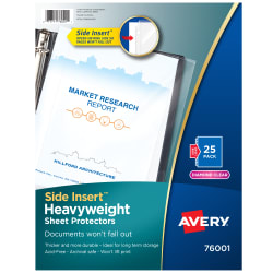Avery® Diamond Clear Secure Side-Load Sheet Protectors, Heavyweight, Holds  8-1/2” x 11” Sheets, 25ct (76001)