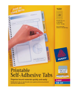 Avery Printable Tabs Plastic Self Adhesive Repositionable 1 1 4 Assorted Colors 96 Tabs 16281