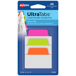 24 Repositionable Tabs Avery Multiuse Design Ultra Tabs 2 x 1.5 74773 Pastel Dots 2-Side Writable 