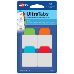 1 x 1.5 1 Pack Mini Ultra Tabs 2-Side Writable Assorted Primary Colors 40 Repositionable Tabs 