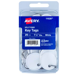 White Pack of 50 Avery 11025 Metal Rim Split Ring Key Tag Tags 1 1/4" dia 