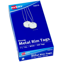 Avery 1-1/4"  Metal Rim Tags.. White or String 14313 Split Metal Ring 11025 