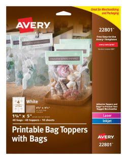 Avery Printable Bag Toppers With Bags Permanent Adhesive 1 3 4 X 5 40 Labels 22801