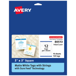 Avery® Square Tags with Sure Feed® Technology, 2 x 2, Matte