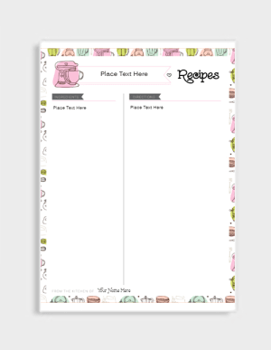 Recipe Card Half Letter Size Recipe Page Recipe Binder Recipe Page 5.5 x 8.5 Recipe Sheet Recipe Book Printable Recipe Page