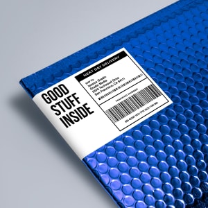 barcode label on blue envelope