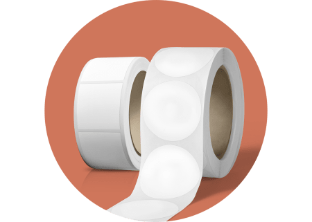 Glossy paper printable roll labels.