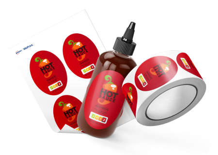Order custom hot sauce labels on sheets or rolls from Avery WePrint professional printing service