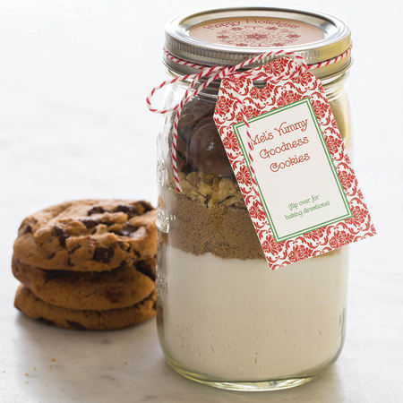 Mini chocolate chip cookies packaged in mason jars