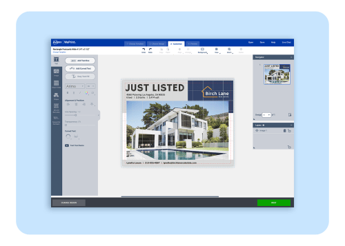 Avery Design and Print Online software showing real estate branding in progress.