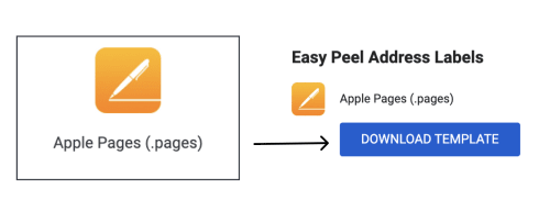 Graphic showing users to click on the Apple logo on the Avery template detail page then click the 'download template' button to access the Pages template for their product