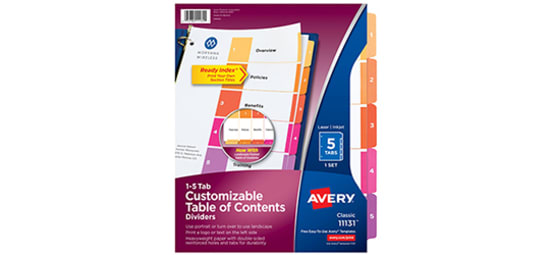Customizable Table of Contents Dividers