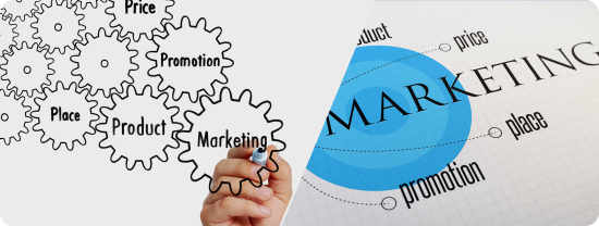 A hand drawing gears with a dry erase marker to visualize the process of creating a marketing plan.