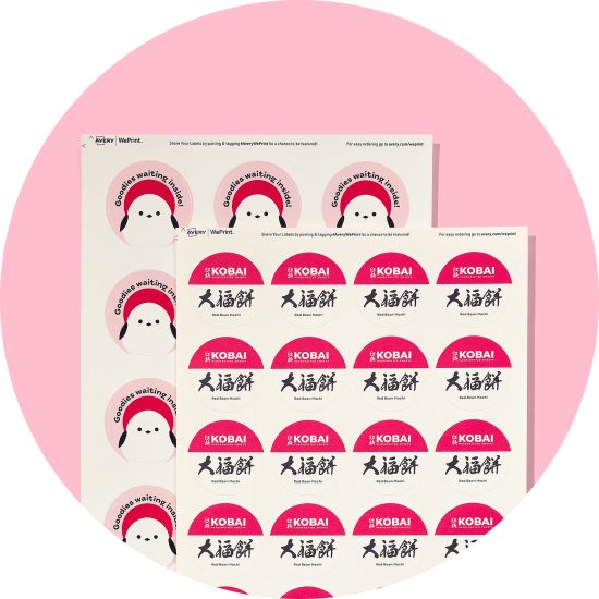 Avery labels with custom printed branding.
