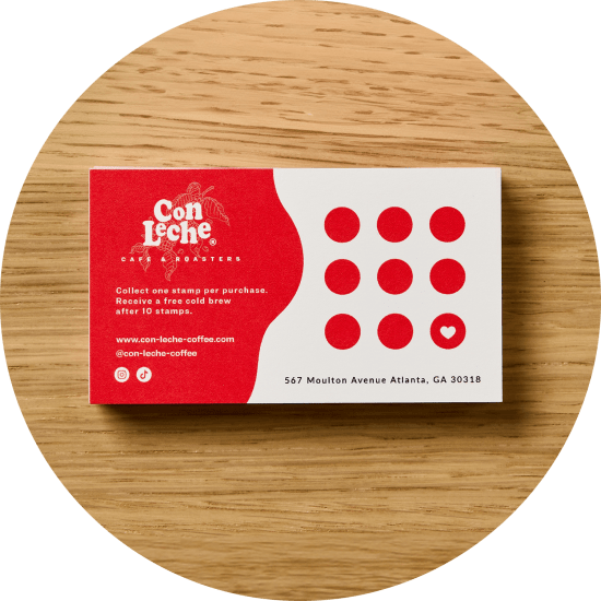 Avery stamp cards with custom printed branding.