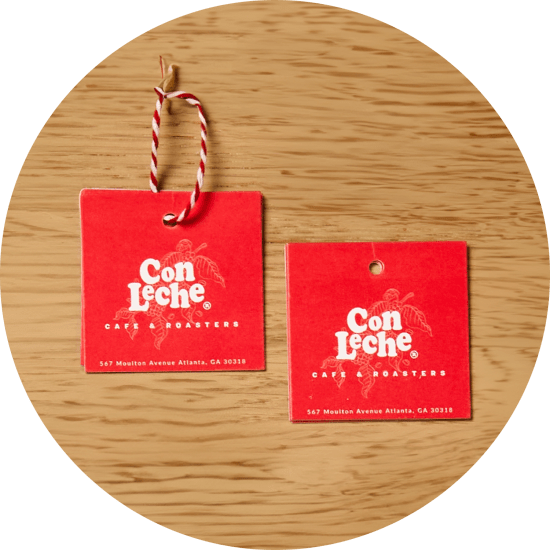 Avery tags with custom printed branding.