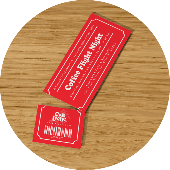 Avery tickets with custom printed branding.