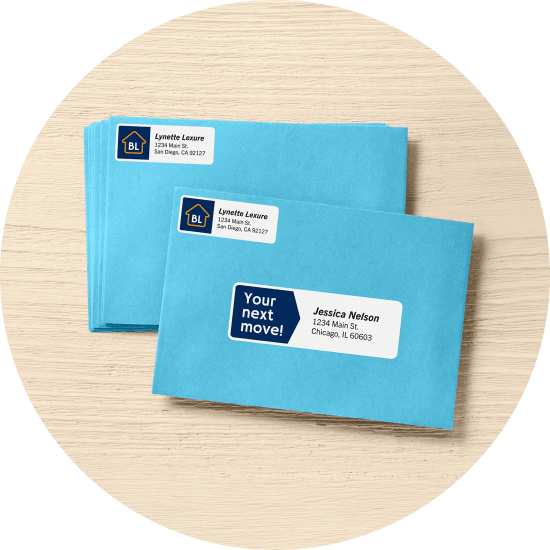 Avery address labels with custom printed real estate branding.