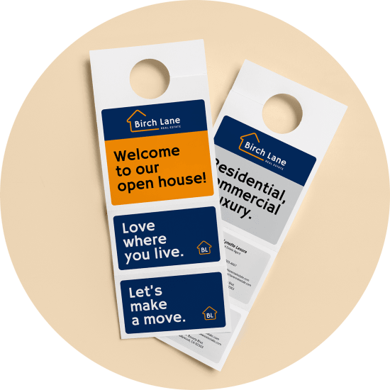 Avery door hangers with personalized real estate branding.