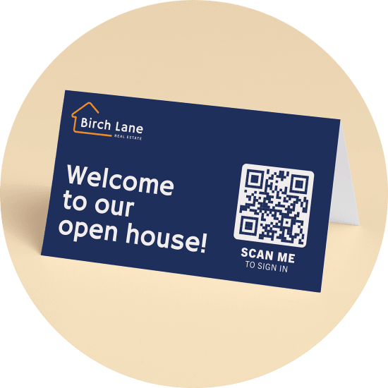 Avery tent cards with custom printed real estate branding.