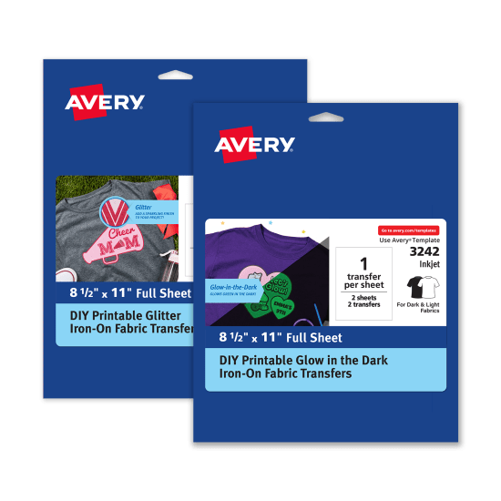 Avery® Glow in the Dark Fabric Transfers, 8-1/2 x 11, Printable