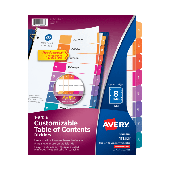 Burgundy Package of Table of Contents Dividers
