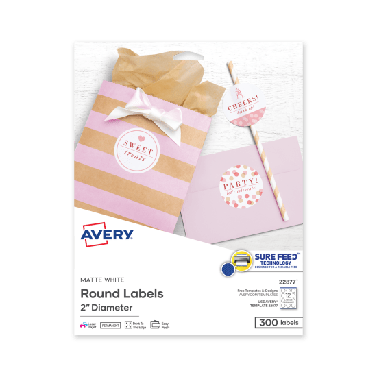 Pack of Avery matte white, 2” round DIY stickers