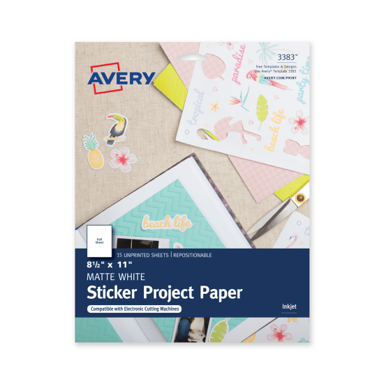 Pack of 8-1/2” x 11” Avery Matte White Sticker Project Paper