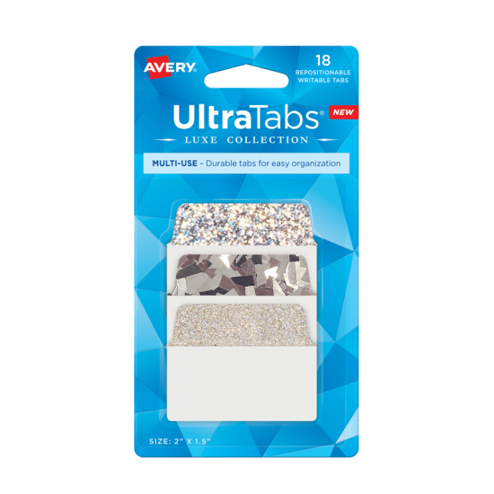 Image of Avery Holographic Ultra Tabs in blue packaging
