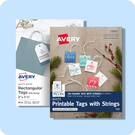 Two packs of printable Avery gift tags