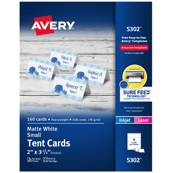 Avery 5302 matte white small 2 inch by 3-1/2 inch tent cards.
