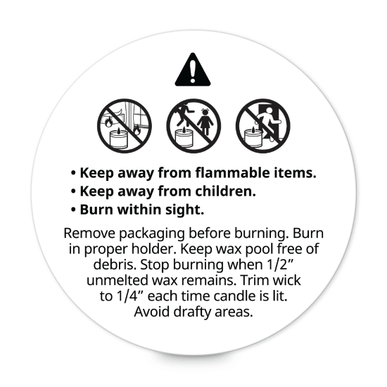 1.5 Circle Circular Candle Warning Labels - Pre-Printed Labels