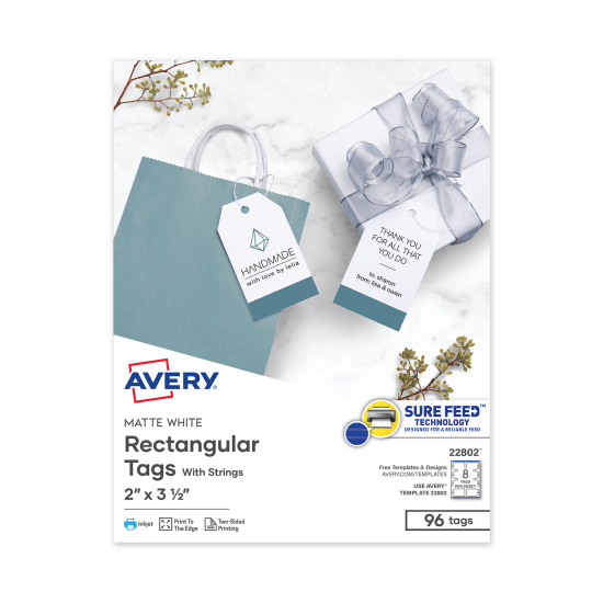 Avery Printable Tags with Strings, 2 x 3-1/2, 96 Tags (22802)