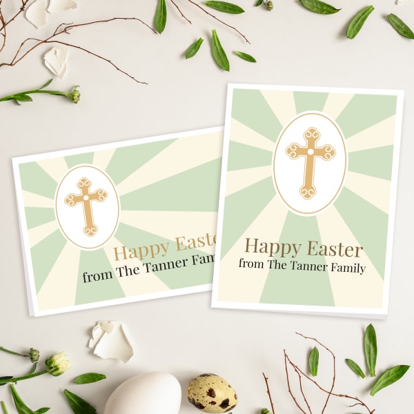 Religious Easter templates for Avery note cards 8315 and 5315. The templates are shown printed in both landscape and portrait layout. 