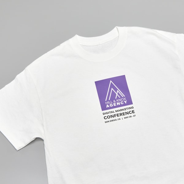 T-shirt swag bag idea. A plain white t-shirt customized with Avery iron-on fabric transfer 3302.