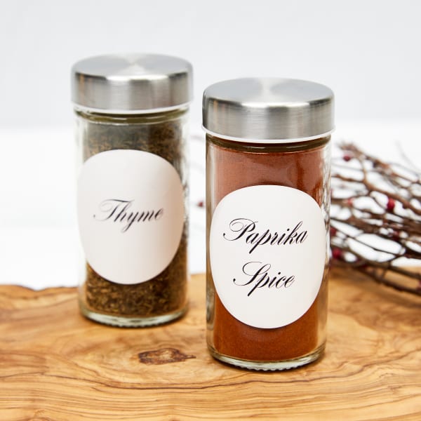 25 Pc Bamboo Glass Spice Jars WITH Rack & Customizable Labels