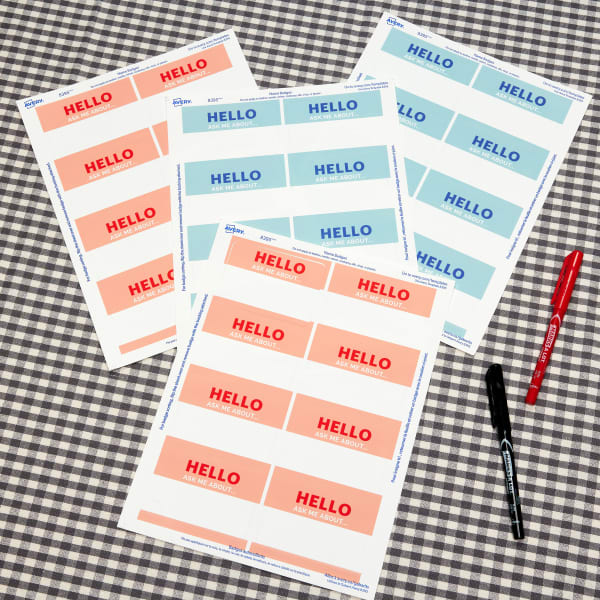Image showing sheets of Avery name badges to be used for a company picnic.